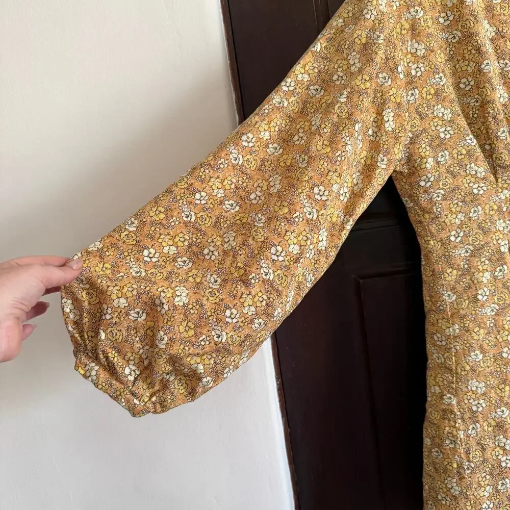 Free People Portobello Dress Mustard Yellow Linen Blend Twill Floral Dress | 4